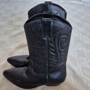 Black Vintage Western Cowboy Leather Boots